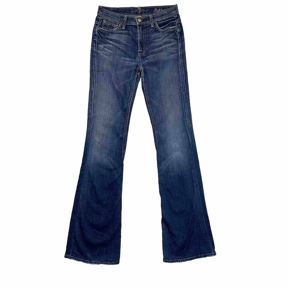 7 For All Mankind Bell Bottom Jeans Womens 27 Flare Dark Wash Mid Rise Denim Blu